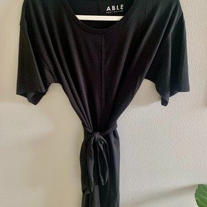 ABLE Clothing T-Shirt Mini Dress with Tie Belt, Black, Sz M